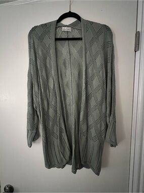 BE COOL Open-Knit Cardigan Sweater - Sage Green